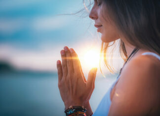 Meditating. Close Up Female Hands Prayer